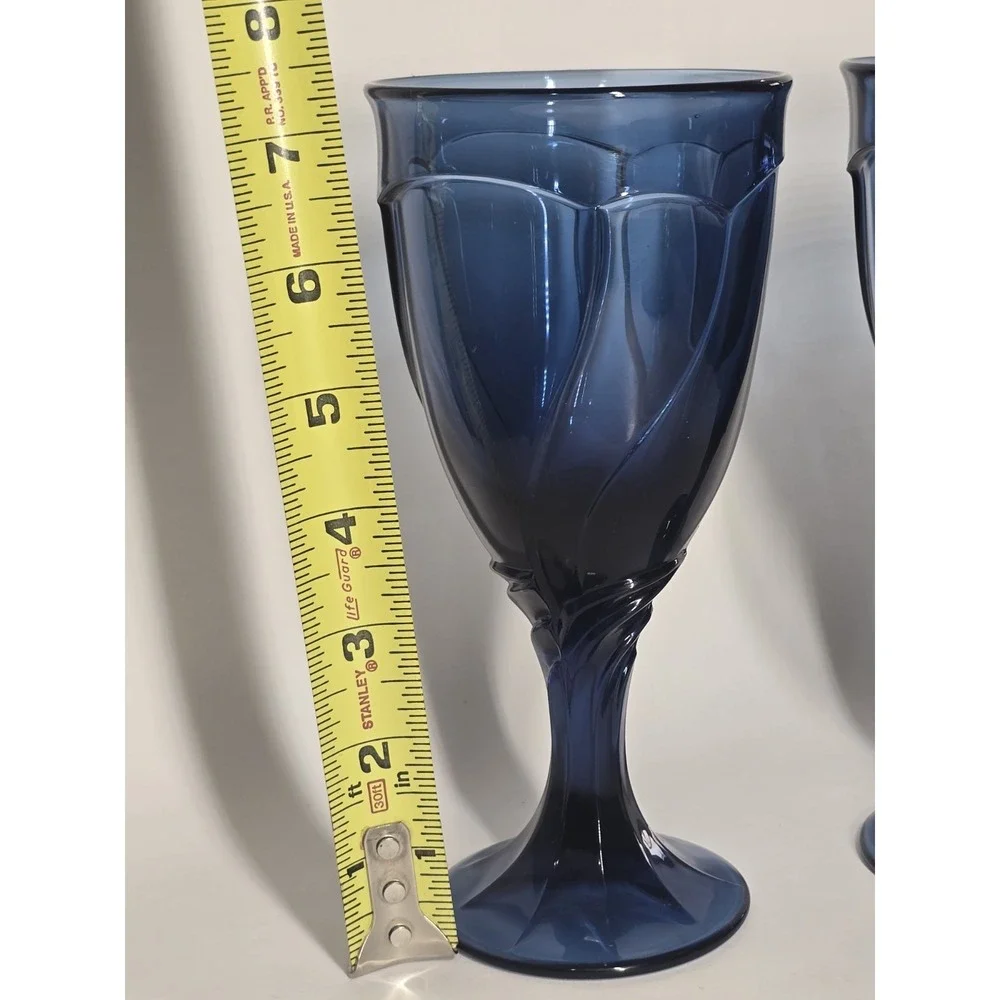 Set Of 2 Vintages Noritake Sweet Swirl Dark Blue Water Goblets 8 Oz Glasses